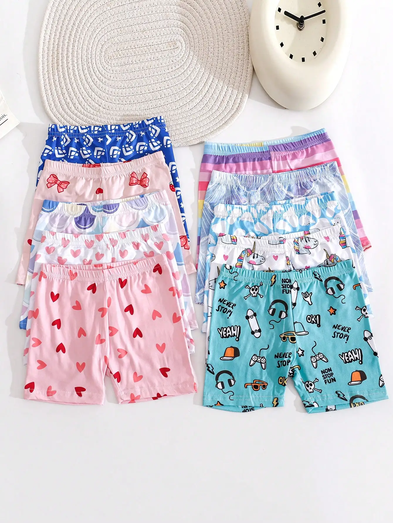 10Pcs Children Elastic Waist Printed Bike Safety Shorts Summer Soft Breathable Stretchy Casual Anti-chafe Boy Girl Bottom Shorts