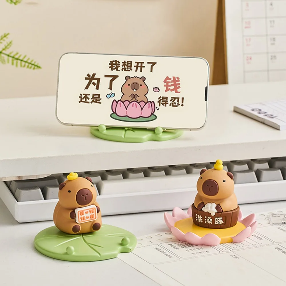 Phone Holder Resin Capybara Ornament Desk Decor Lotus Flower Capybara Model Toy Creative Cute Animal Figurines Office Decor