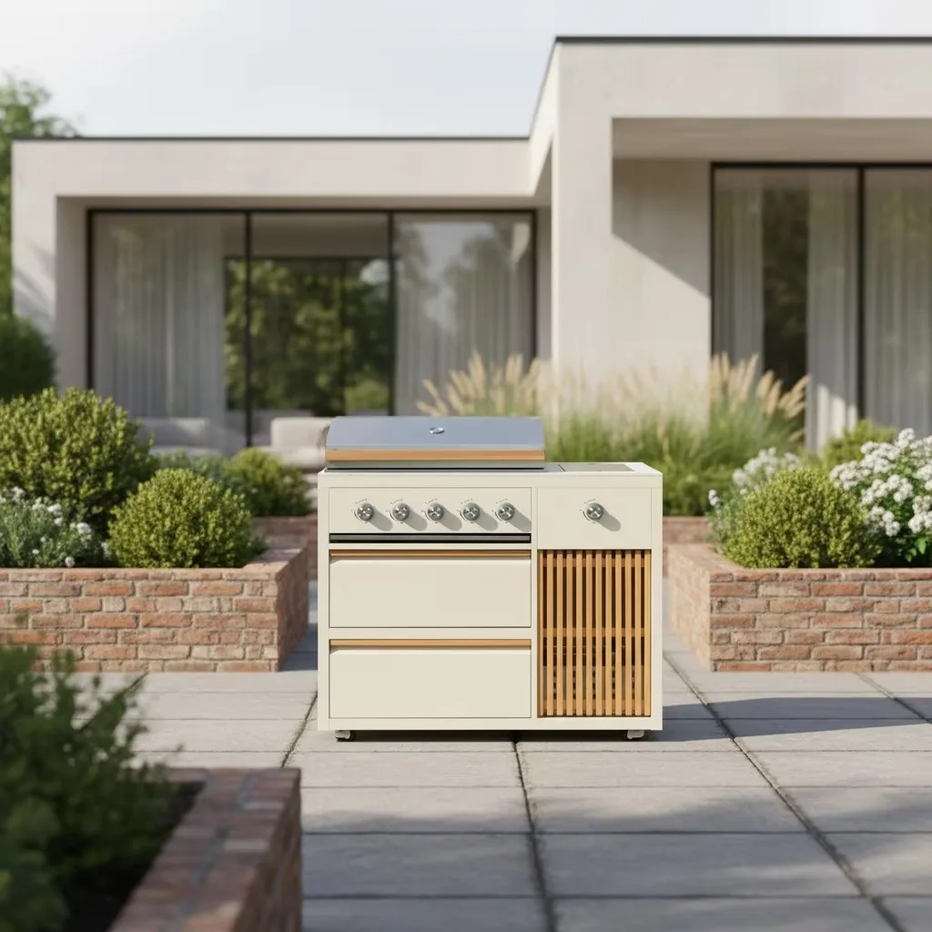 Modern Modular Outdoor Kitchen 5 Burner Gas Grill Stainless Steel BBQ With Infrared Side Ready Design For Home Party Garden
