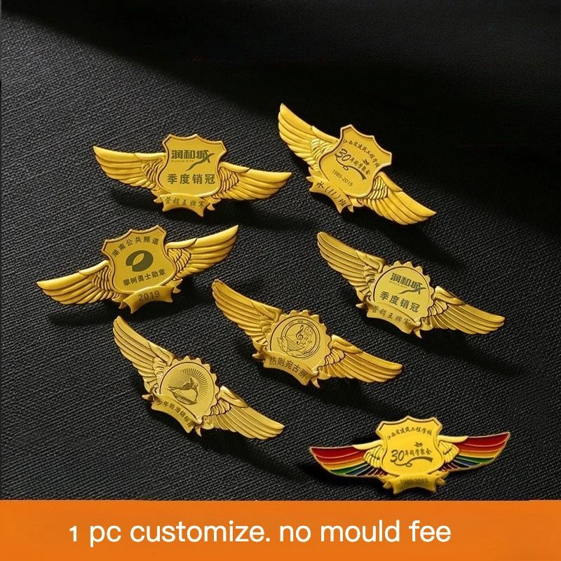 BC Customized Eagle Wing Badge Metal Honor Medal Pin School Emblem Badge, Kindergarten Commemorative Award Badge