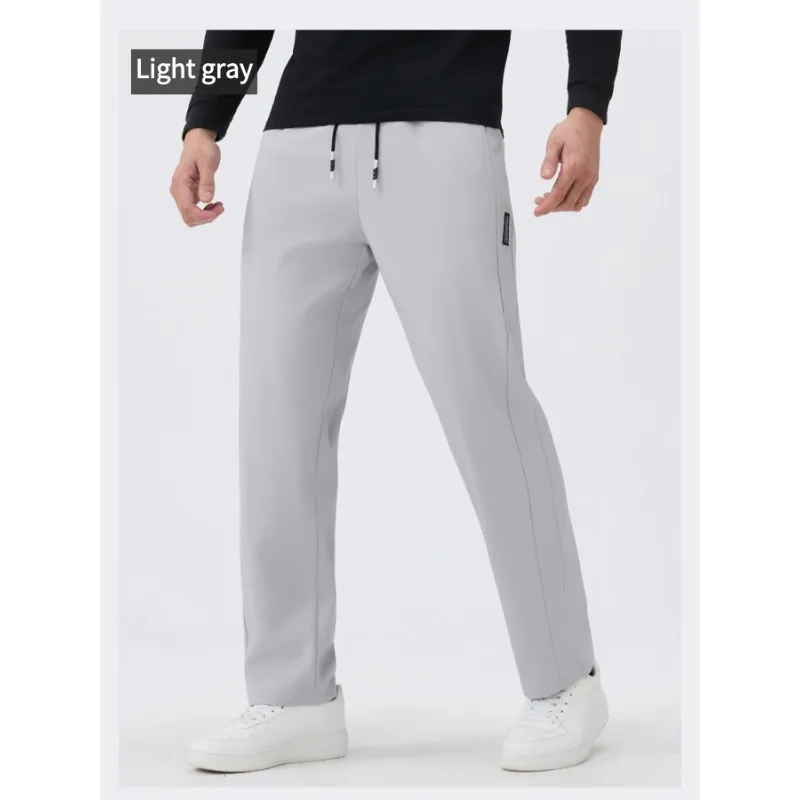 Calça masculina de cor sólida elástica de cintura alta casual com bolso reto