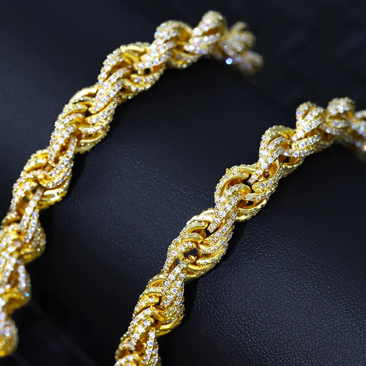 Sale Hot Hand Make VVS Moissanite Diamond GRA Certificate 8mm Gold Plated 925 Solid Silver Rope Chain Cuban Link Chain.