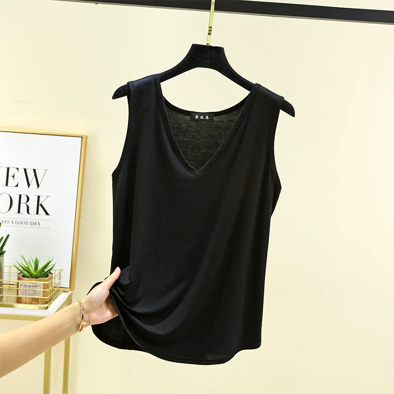 Summer 2026 Women's Modal Thin Strap Vest Large V-neck Sleeveless Base Shirt Pure Color Top Versatile Casual Loose Fit