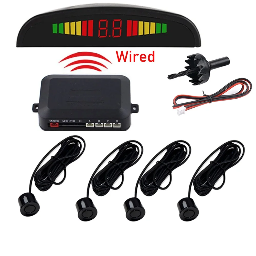 Car Auto Parktronic LED Parking Sensor Wired with 4 PCS  Reverse Backup Radar Monitor Detector System Display