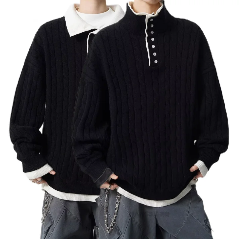 بالإضافة إلى حجم وهمية قطعتين هينلي طوق كابل متماسكة سترة الرجال السترة #1