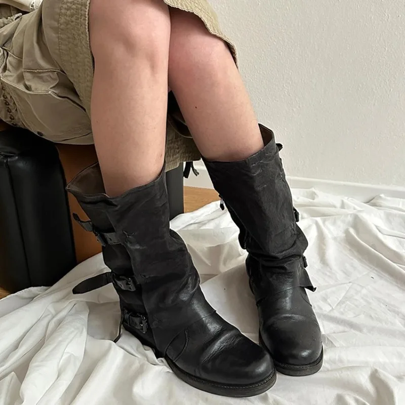 Classic Women Shoes Retro Luxury Genuine Leather Knight Boots for Woman Fashion Platform Slouchy Boot Designer Shoes Botas Mujer image 2