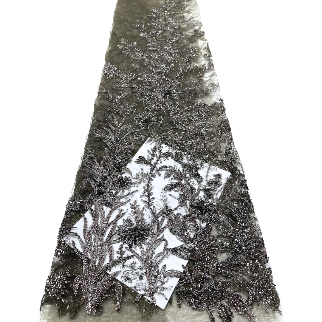 Gorgeous Sequins Tube Embroidered Tulle Fabric African Nigerian Vertical Floral Embroidery Ornate Evening Reception Gown