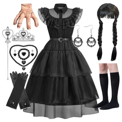 Wednesday Addams Costumes Girls Birthday Princess Costume Black Fancy Kids Halloween Carnival Dancing Party Suit for Girls