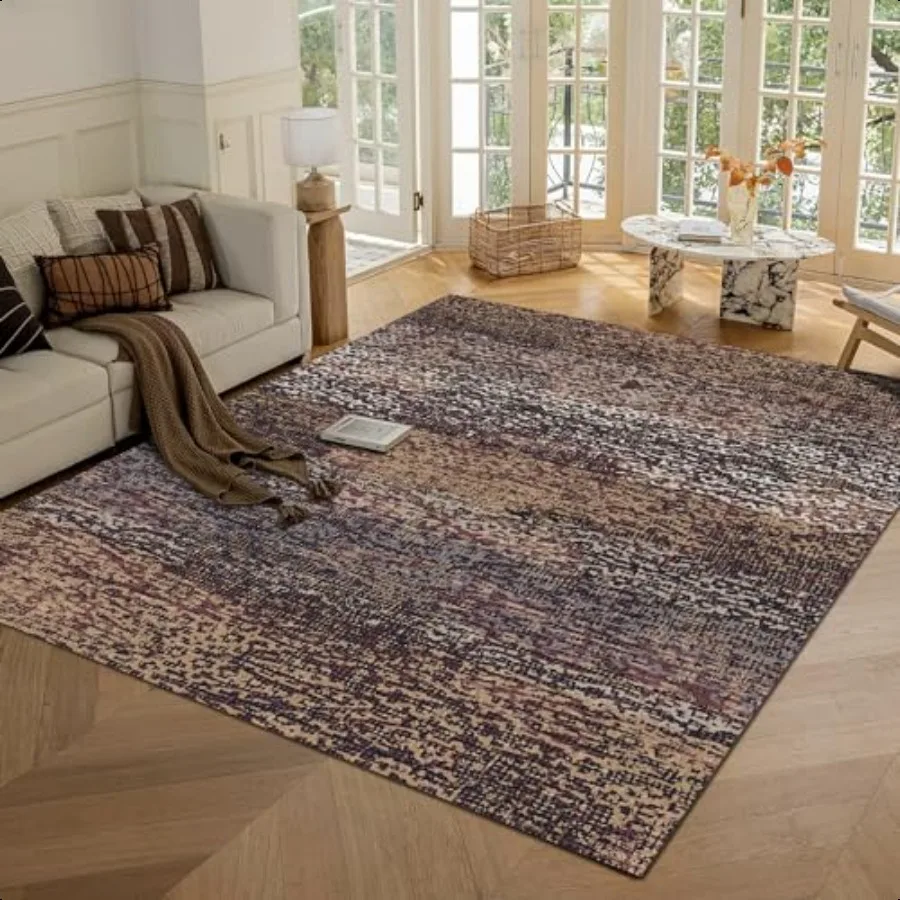 

Washable Area Rug 1 6 Thick Low Pile Stain Water Resistant NonSlip Backing Pet Child Friendly Abstract Design in MultiTone Rus