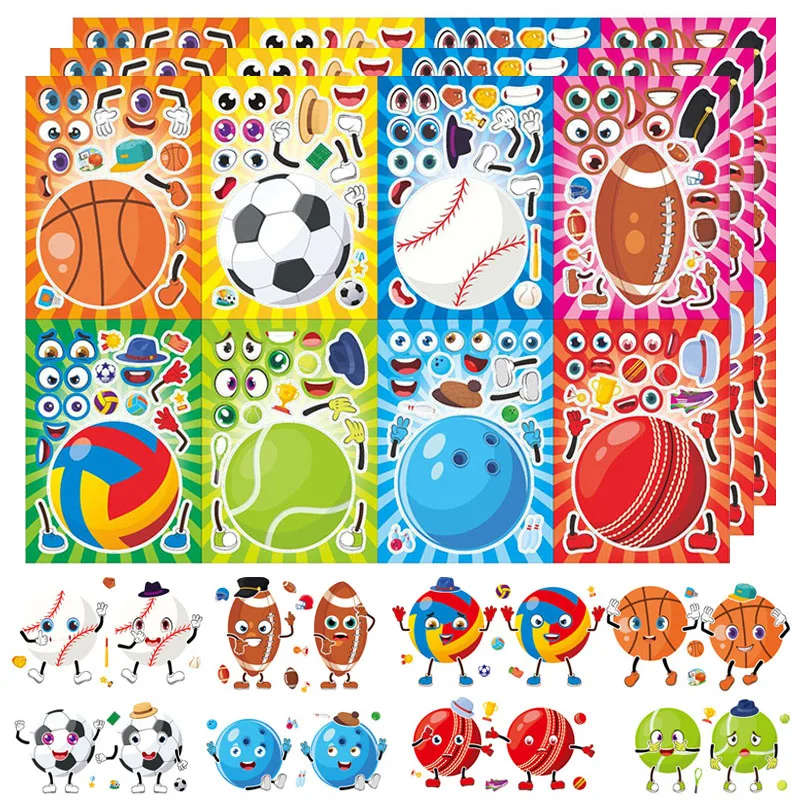 Make A Sport Balls Puzzle Sticker Kids Party Game Toys DIY Football Basketball Soccer Baseball Face Stickers School Reward Craft