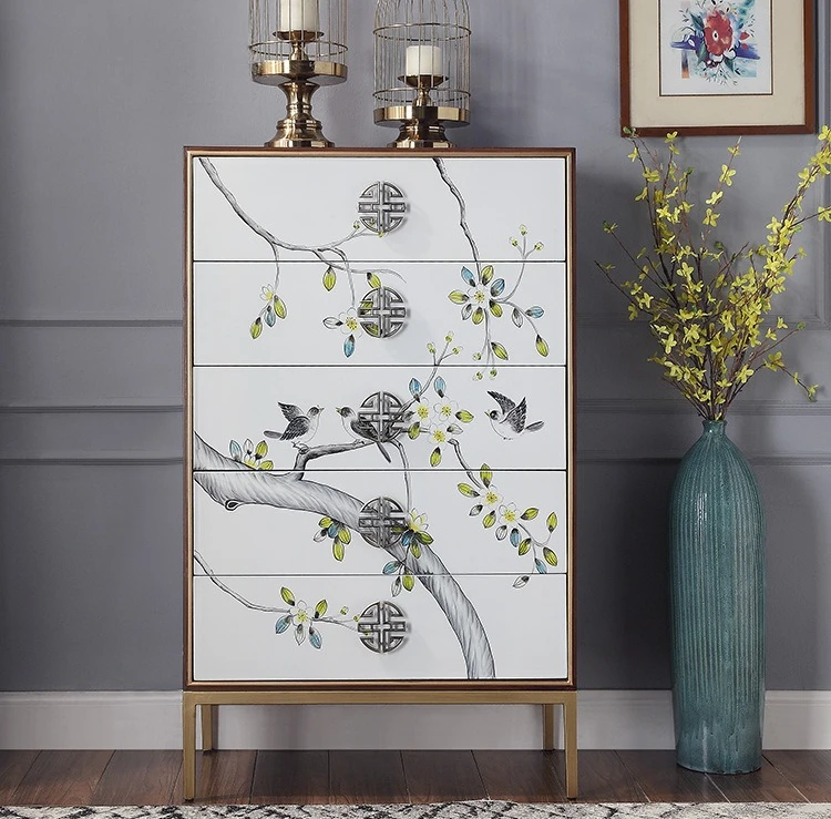 خزانة غرفة المعيشة الجديدة المصنوعة من الخشب الصلب لتخزين غرفة النوم بأدراج مطلية، وخزانة المدخل مقابل تخزين الحائط #5