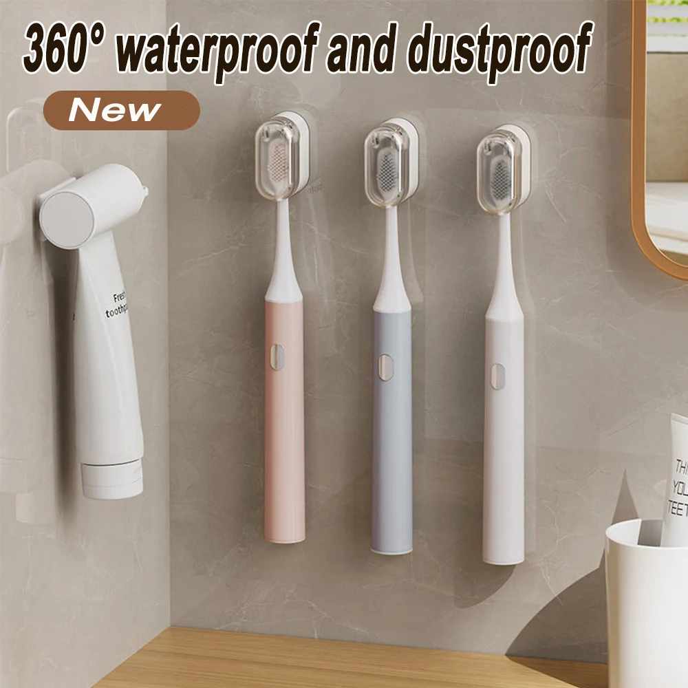 1PC Toothbrush Holder Punch-free Space Saving Wall-Mounted Dust-free Organizer Boxes Bathroom Self Adhesive Toothbrush Racks