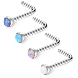 Anillos de ópalo en forma de L para mujer, de acero inoxidable Piercing de nariz, joyería para niña, 20G, 2mm, 1 piezas