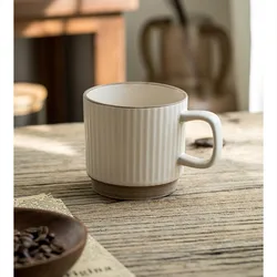 Multi-purpose Drinkware Set, Ceramic Coffee Cups, Simple Vertical Mug for Tea, Camping Mugs, Stackable, 2Pcs X 250ml