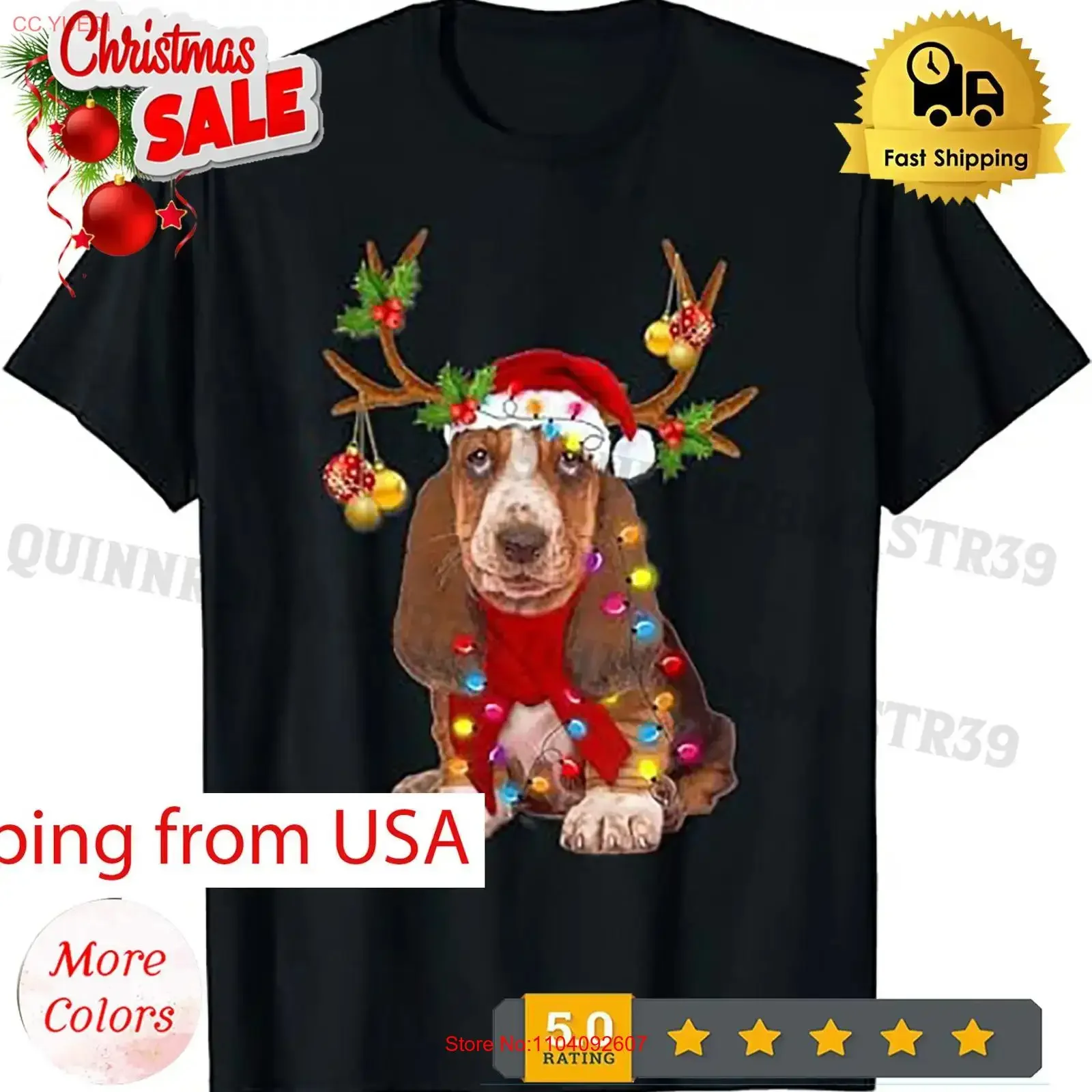 Basset Hound Gorgeous Reindeer Christmas Tree Light Xmas T Shirt vintage Washed Casual designer clothes Slightly Versatile