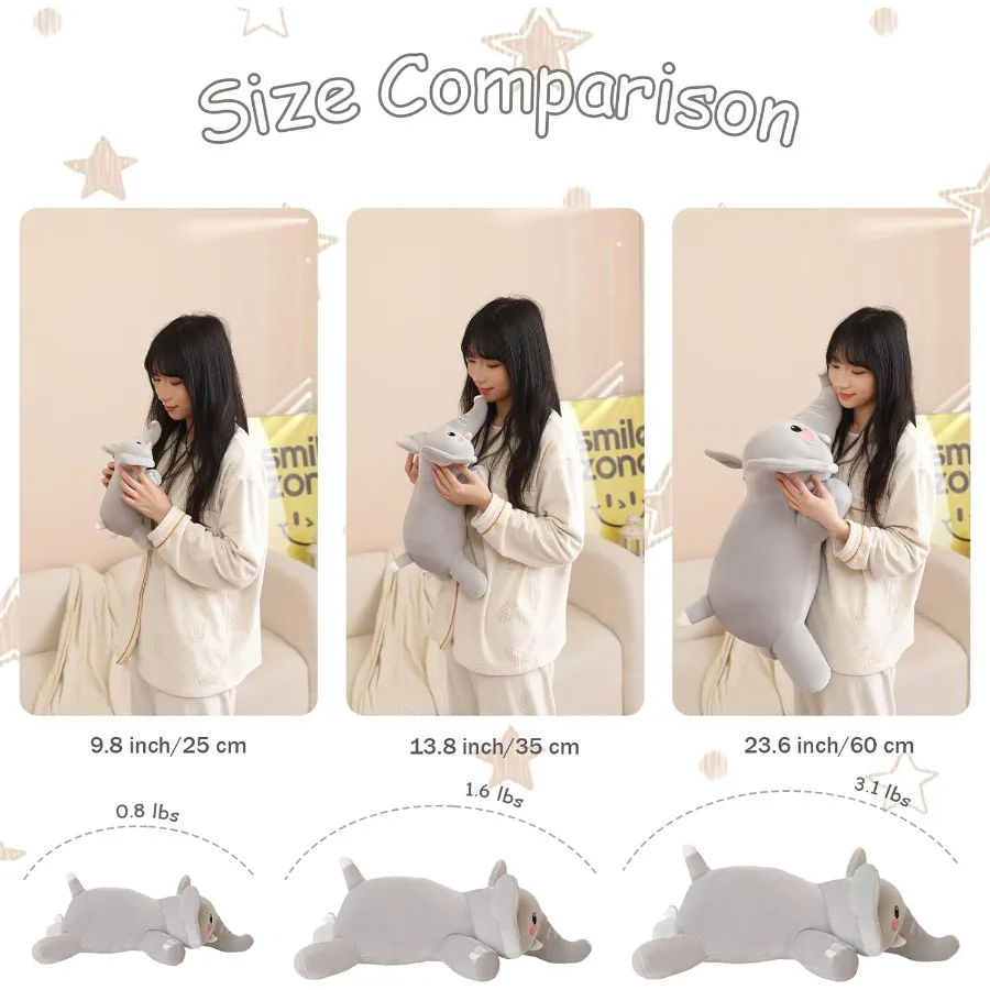 Gewichteter Elefant, Plüschtier, weiches Kissen, Geschenk für Erwachsene, 9,8 Zoll, 0,8 Pfund, niedliche Plüschtiere in Pastellrosa