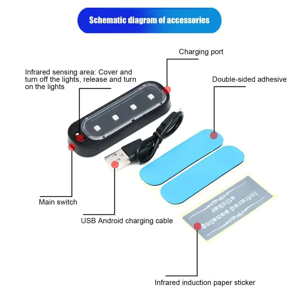 Mini Warning Door Light Welcome Light Car Door Decorative Light RGB Atmosphere Light Infrared Induction LED Lamp Car Accessories