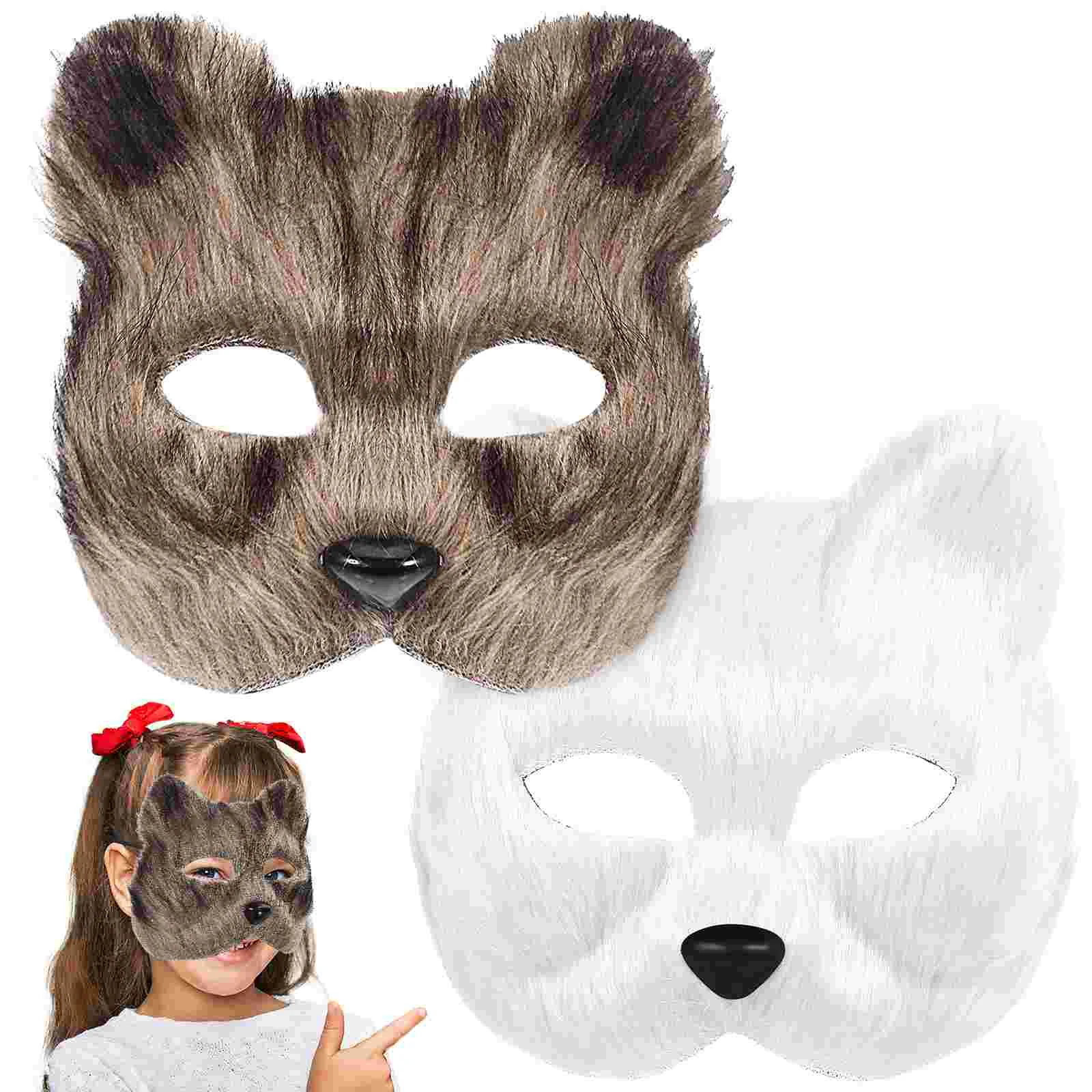 2 pçs máscara animal cosplay máscaras de festa halloween traje peludo flanela raposa branca