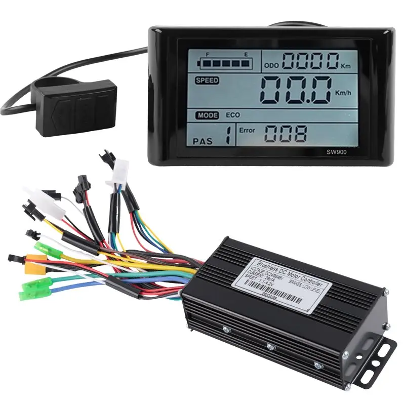 ABVJ-24V 36V 48V 500W 750W Three-Mode 9 Tubes 26A Controller Throttle Brake Kit With LED SW900 Display E-Bike Parts