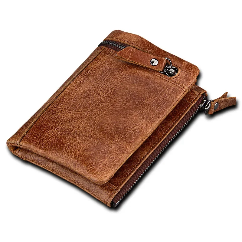 Portefeuille vintage en cuir véritable pour hommes, porte-cartes RFID, porte-monnaie masculin de luxe, multifonction, pince à billets, fermeture éclair