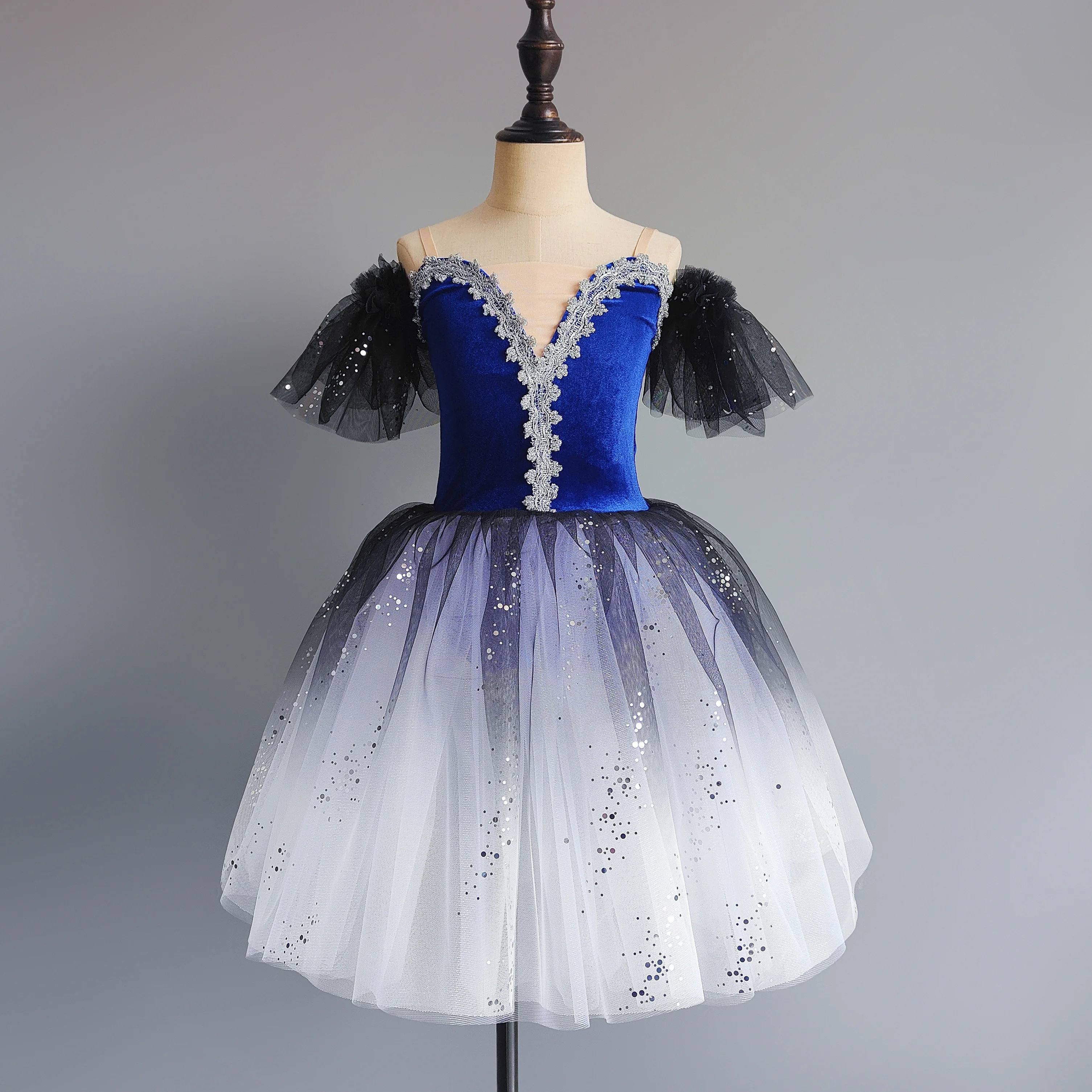 Blue Adult Long Tutu Professional whiteSwan Lake Ballet Costume Ballet Tutu BalletDresses Performance Dancewear Velvet Top