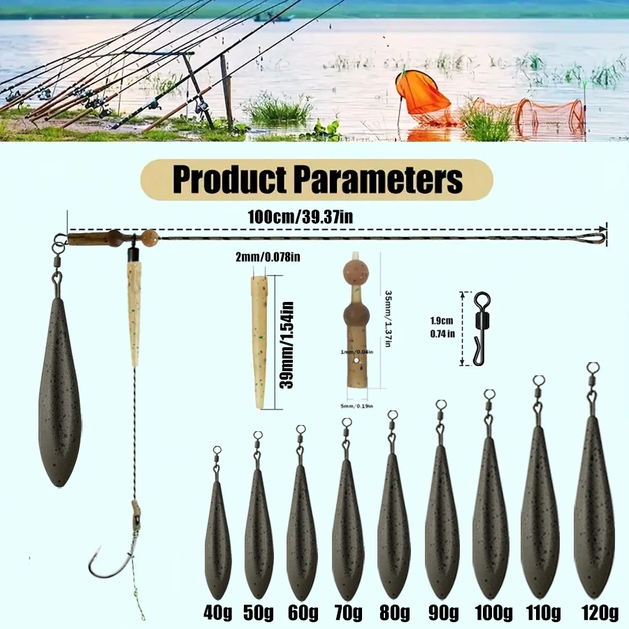 YOTO Euro Carp Fishing Helicopter Willow Lead Rig Kit (40g-120g) - مضاد للتمزق سريع التغيير مع حماية من الرصاص المفقود