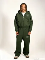 Unisex 2026 Otoño Invierno nueva ropa de calle Vintage conjunto con capucha suelta con cremallera sudadera Casual chándal traje de dos piezas