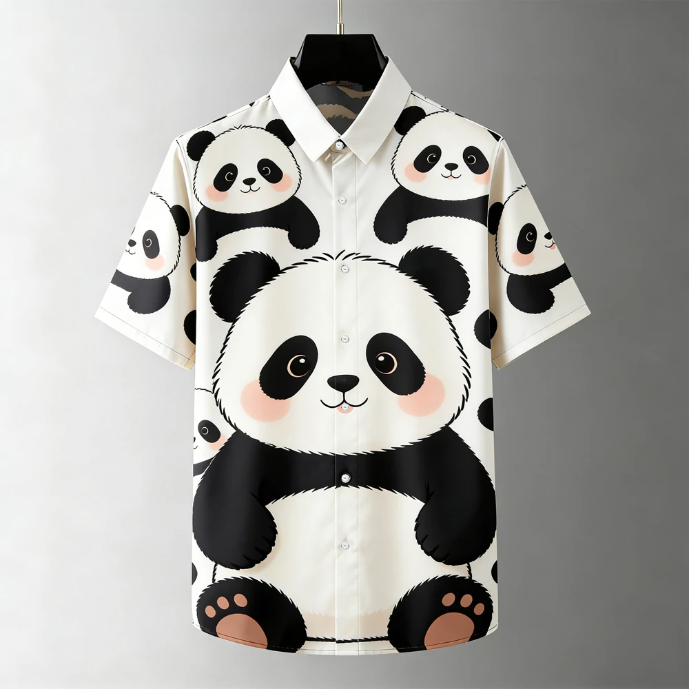 Men's summer cool short-sleeved shirt cute puppy animal high-definition 3D printed shirt men's Hawaiian vacation outdoor top men