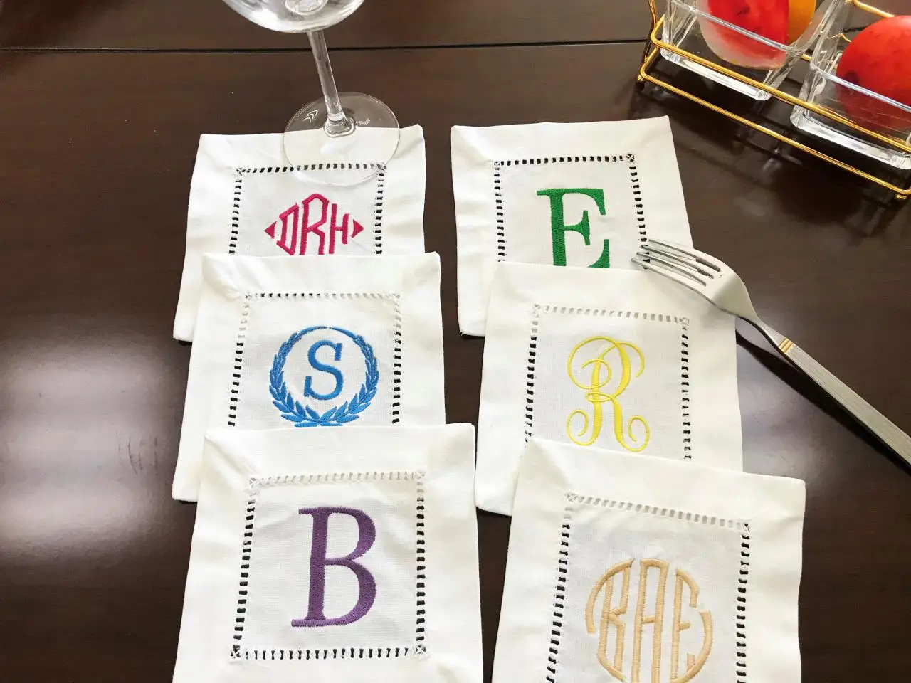 Victorian Monogram Embroidered Cocktail Napkin,Hemstitch Napkin,Customized Napkin, Personalized Wedding, Table Decoration