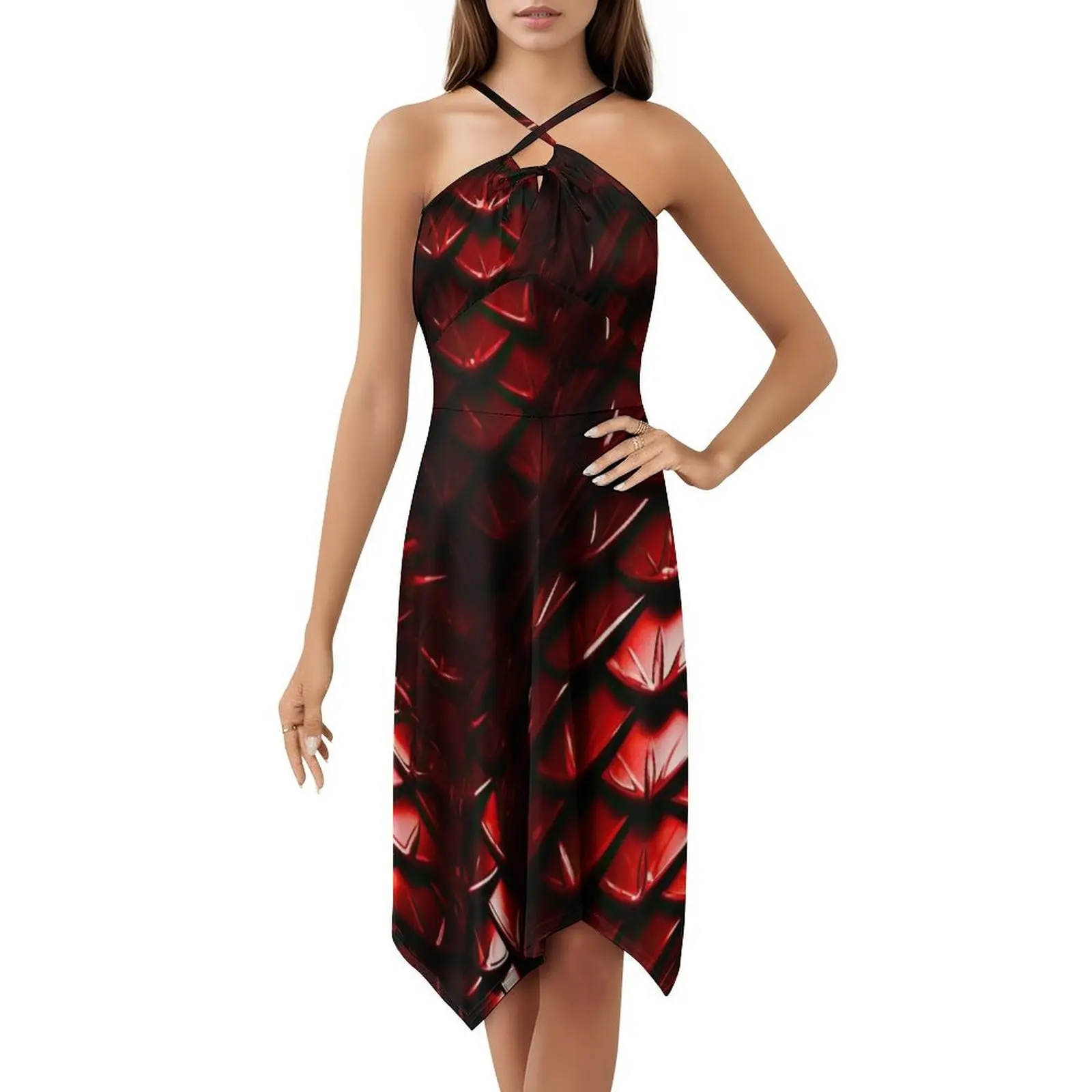 فستان نسائي للحفلات من Red Dragon Scales، ملابس نادي مطبوعة عصرية للإناث، موازين التنين الأحمر التنين