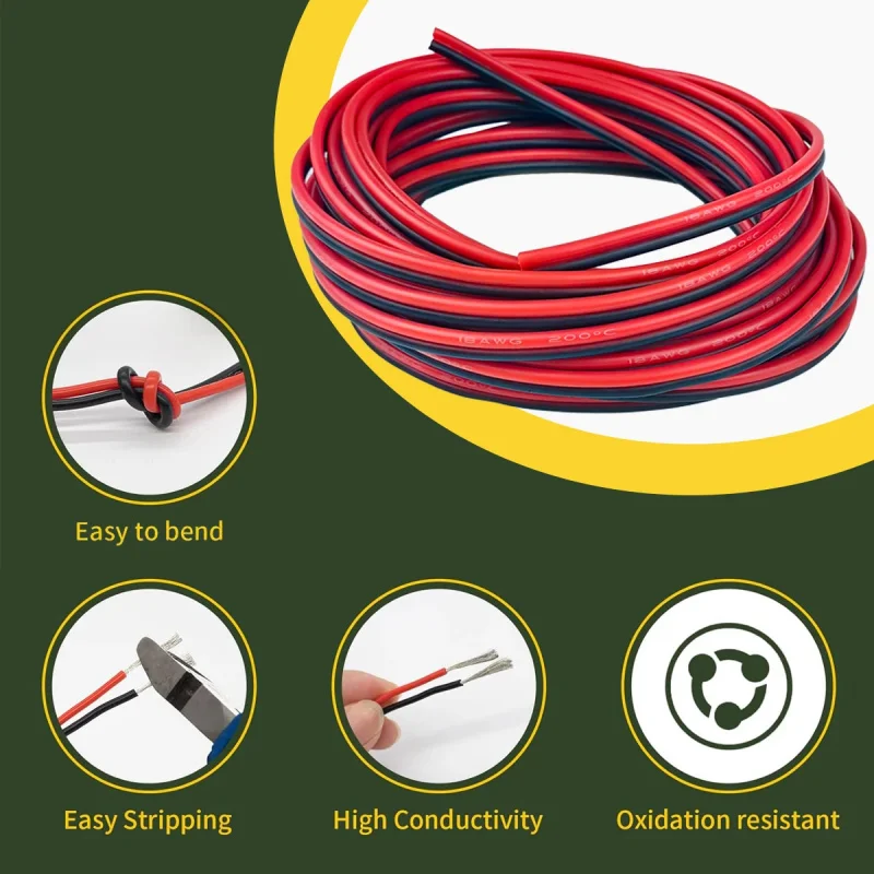 1m/3m/5m/10m Red Black 2 Parallel Wire 8-10-12-14-16-18-20-22-24-26-28-30 Gauge Electrical Silicone Tinned Copper 2 Pin Wire
