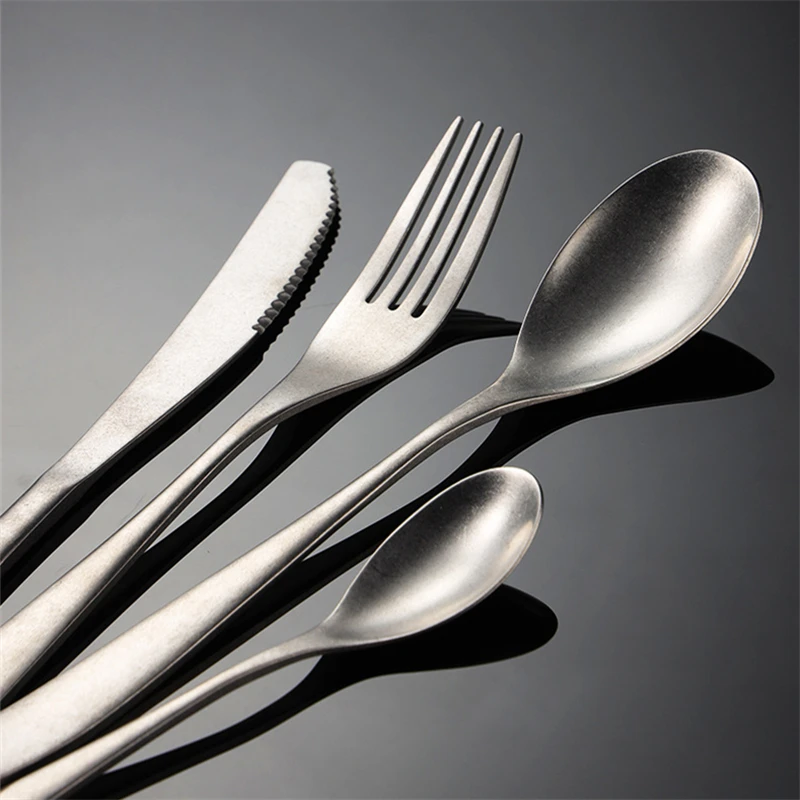 Snow Peak Stainless Steel Cutlery Retro Spoon Knife Fork Set Western Tableware Matte Table Service Kitchen Dinner Accessories