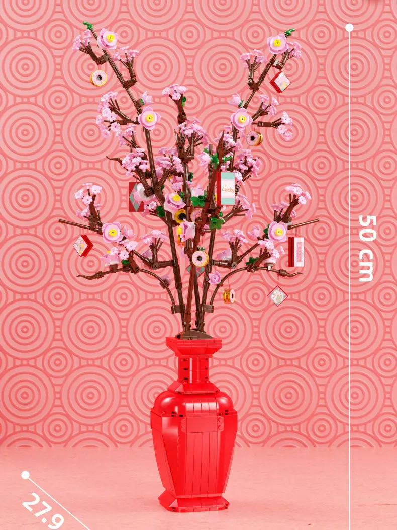 Peach Blossom Flower Bouquet Bricks Model 92021 Flower Building Blocks Home Decoration Holiday Toys Christmas Gift