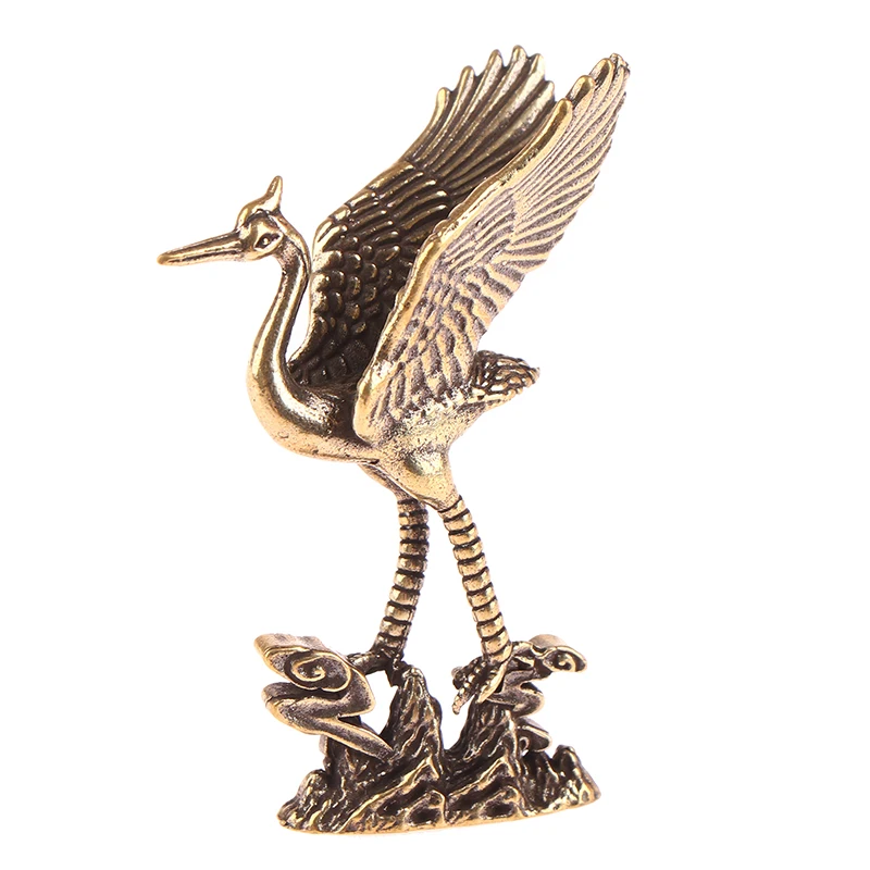 1Pc Brass Crane Figurines Miniatures Desktop Ornaments Living Room Decorations Crafts Accessories Small Animal Statue Decor