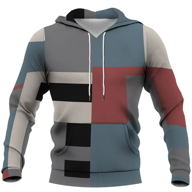 Men Fashion Hoodie Geometric Pattern Stitching Print Hooded Sweatshirt Female Casual Streetwear Pullover Clothes Euro Size S-6XL