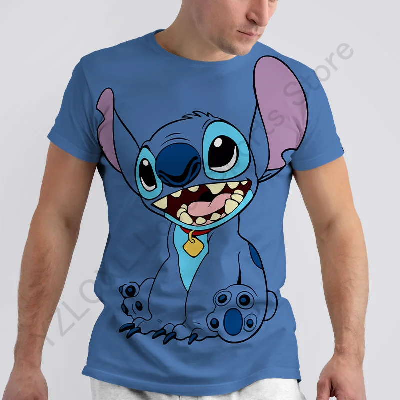 Disney Men T-Shirts Lilo and Stitch Cartoon Kawaii Anime 3D Print Streetwear Women Fashion Oversized T Shirt Kids Tees Tops