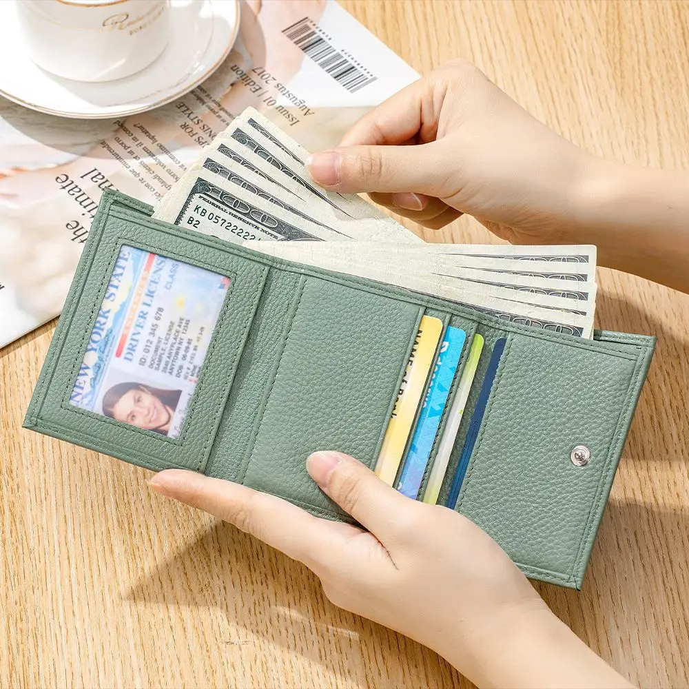 Luxury Real Leather Trifold Purse Women's Slim Short Wallet with Card Slots & Coin Pocket,Japanese Thin Leather Wallet for Women
