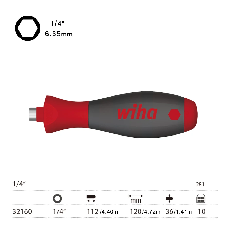 WIHA Strong Magnetic Screwdriver with SoftFinish® Bit Holder Non-slip Screwdriver Handle for Holding Bits and Screws NO.25874