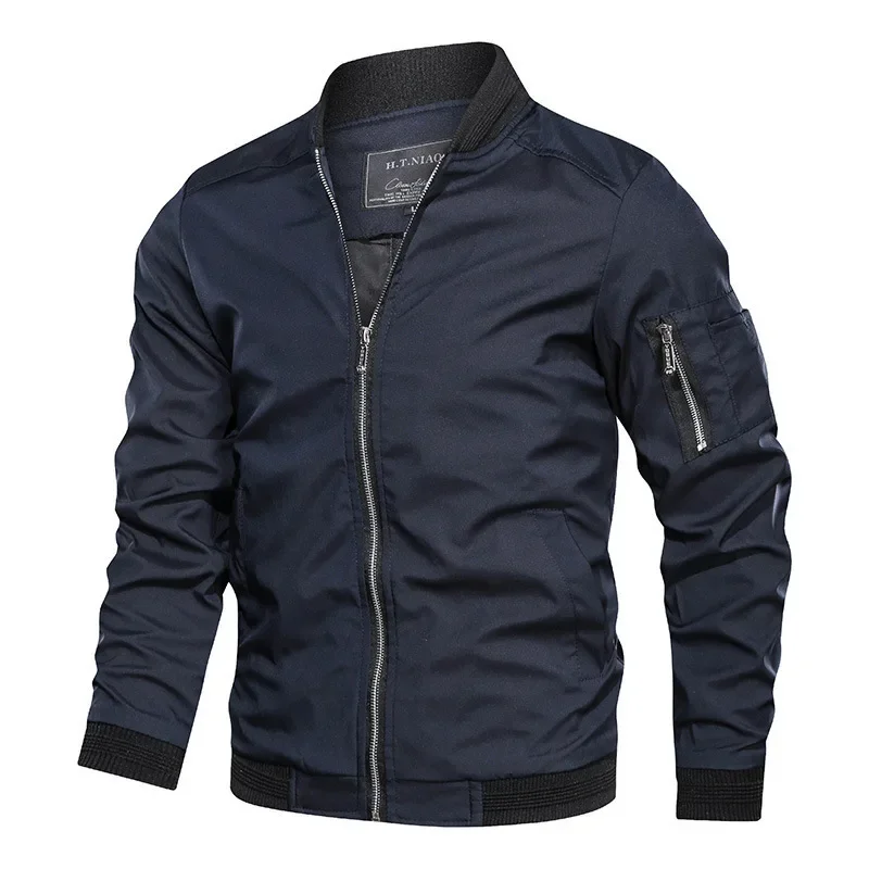 Solid Color Baseball Jacket Men Arm Zipper Bomber Jackets Spring Autumn Windbreaker Coats Male Casual Fashion Varsity Jacket