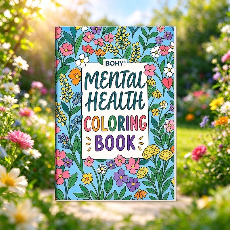 1 Adult Mental Health Healing Coloring Book, Positive Energy Short Sentences for Mental Health, Floral Border Drafts, 32 Pages