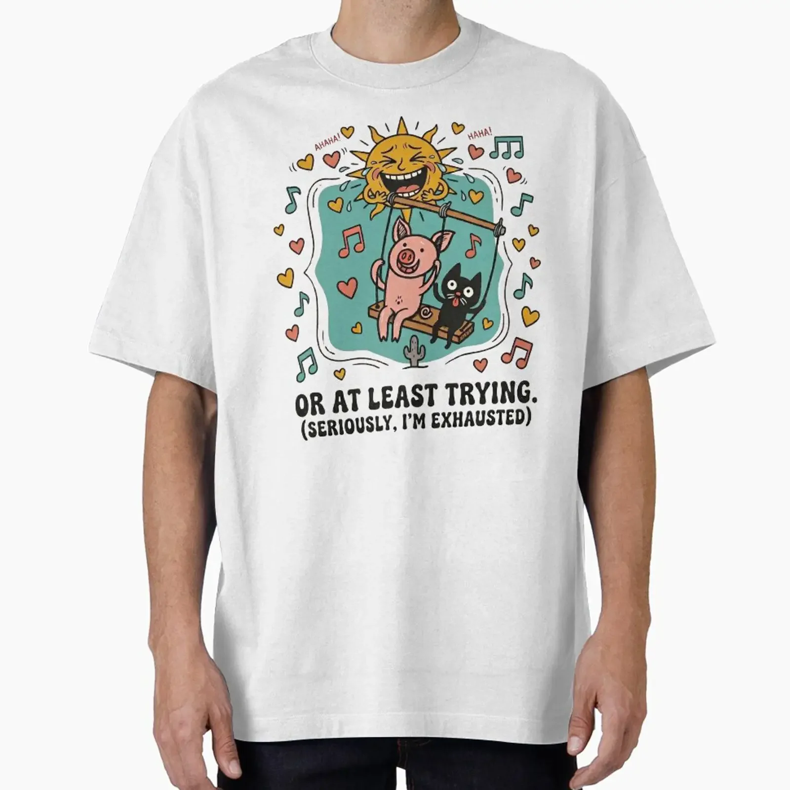 Preview of the artwork Pig and black cat best friends for life created sold by taratyanprint vintage Washed Breathable homme