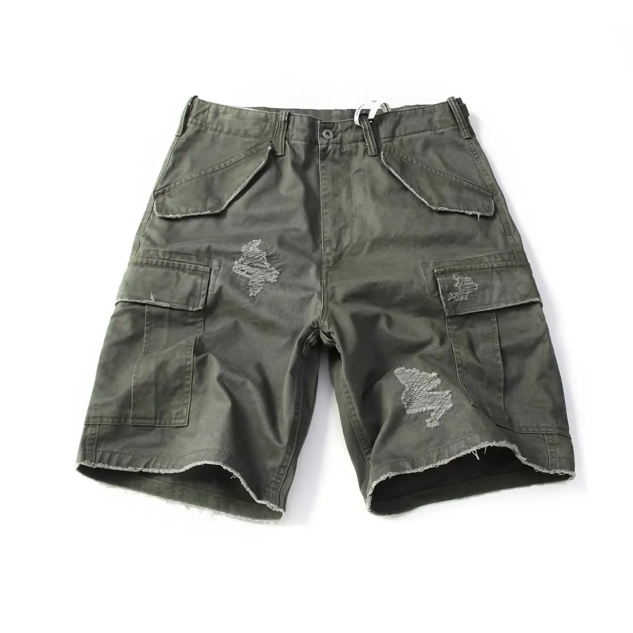 

Мужские летние шорты-карго в японском ретро-стиле, из 100% хлопка, с эффектом потертости, свободного кроя, с нашивками и рваными элементами, с множеством карманов, длина 5 дюймов