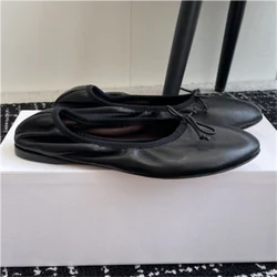The 2024 new genuine leather ballet flat bow women's shoes are made of smooth and soft sheepskin with leather lining and genuine
