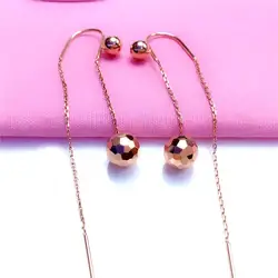585 Purple Gold Plated 14K Rose Gold Shiny bead Earrings for Women Simple Creative Charm Ear Line Party Wedding Jewelry Gift
