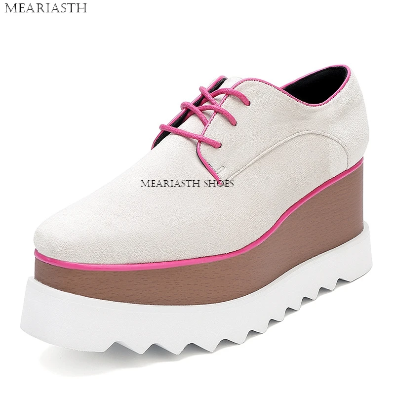 2024 Echt Leer Vrouwen Gevulkaniseerd Schoenen Lederen Platform 8 Cm Wig Hoge Hakken Witte Schoenen Lace Up Verhogen Casual Schoenen