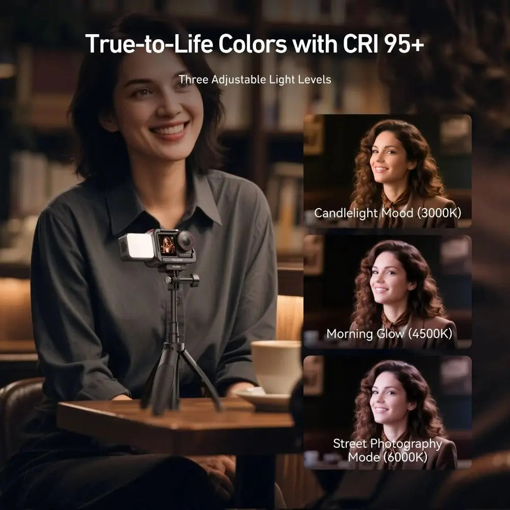 Mini luce selfie Luminosità regolabile Luce di riempimento impermeabile Luce video LED a sgancio rapido per DJI Action 4/5 Pro