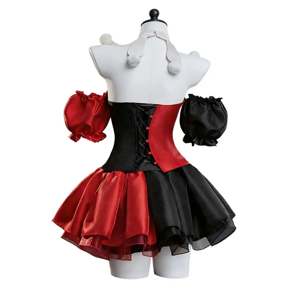 Clown Vest Skirt Adult Women Cosplay Red Black Dress Carnival Costume Headpiece Neck Collar Outfits Halloween 2026 Party Suit