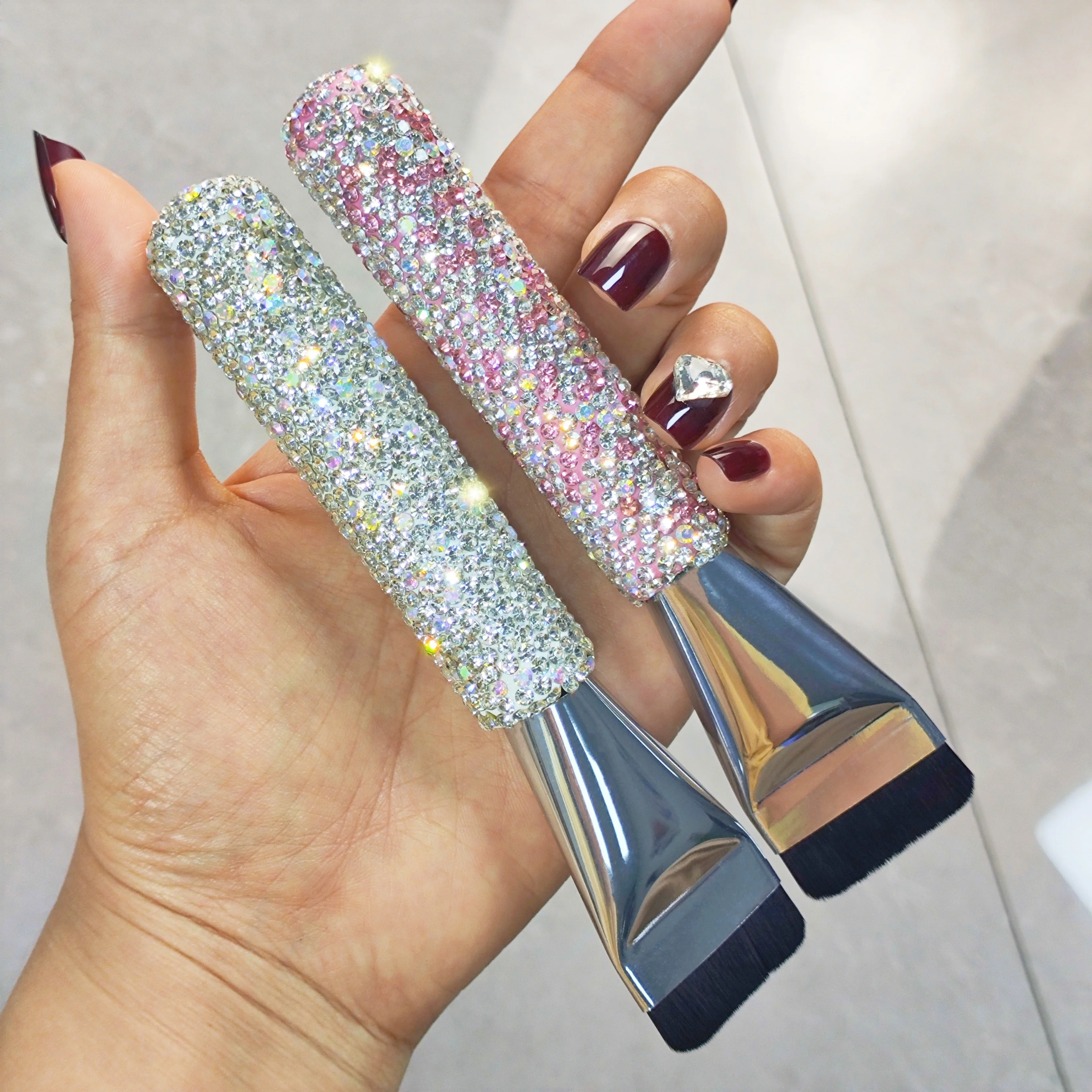 高品質のファンデーションブラシ,ダイヤモンドセット,人工,フラットではないパウダーヘッド,マスクベース,コンシーラー,メイクブラシ