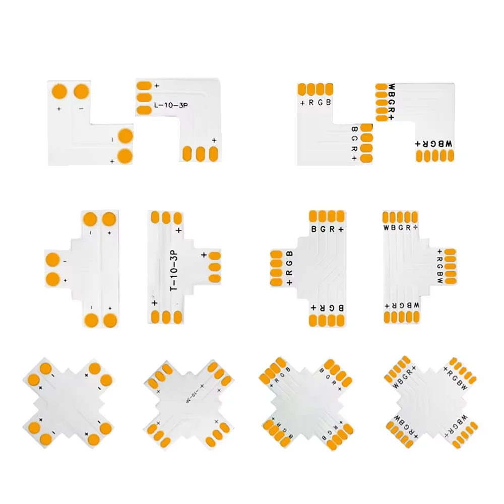 2pin 3pin 4pin 5pin Led Strip Connector L/T/X Shape Solderless Corner Width 10mm For RGB Led Light 3528 5050 WS2811 WS2812B 5630