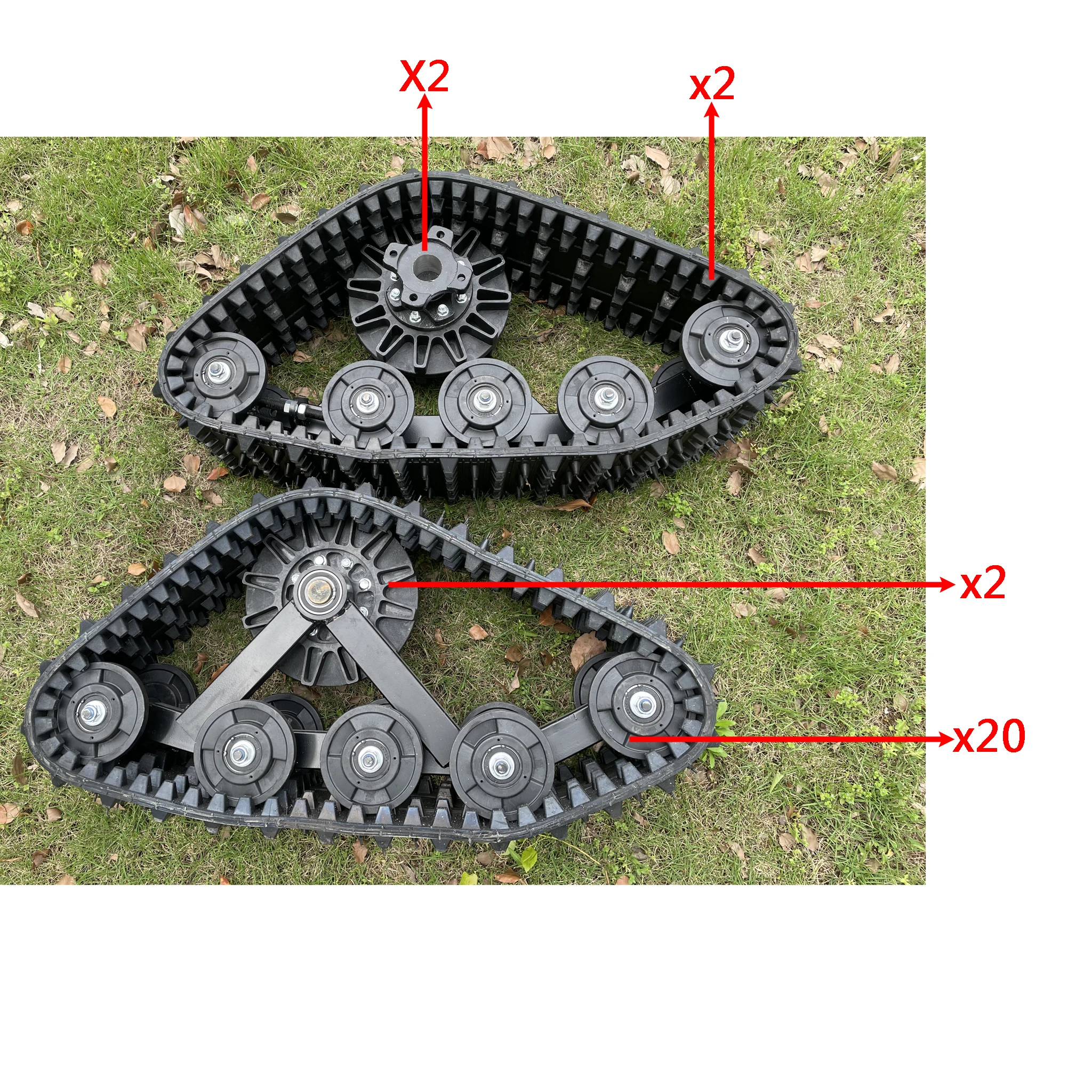 

2 pcs Rubber Tracks + 20 wheel with bearing + 2 pcs Drive wheel + 2 STUD 110mm Wheel hub Repair Snowmobile Track Assembly